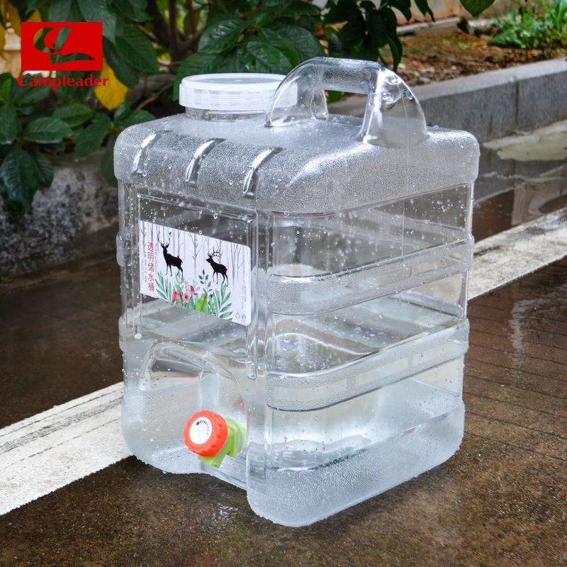 户外储水桶四方PC车载水桶带龙头自驾游茶几桶白色透明水桶20L