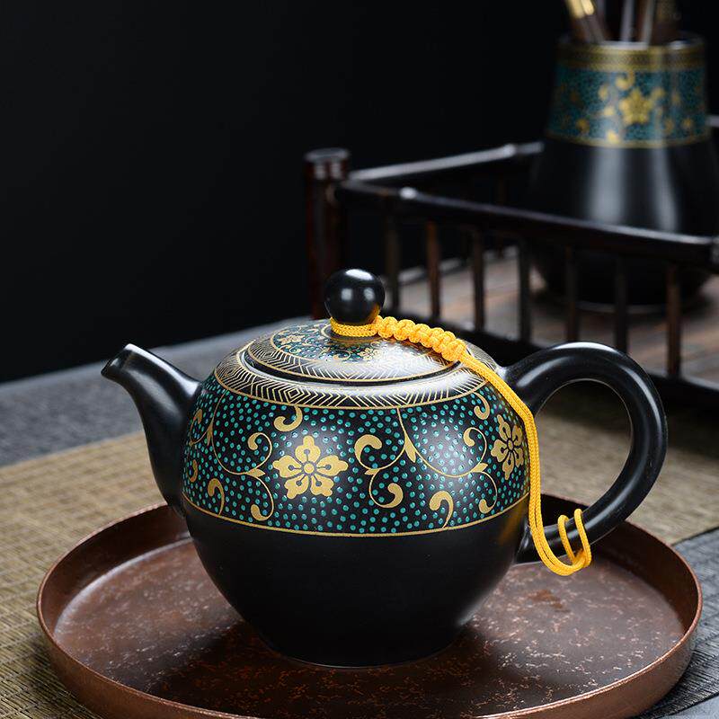 复古风怀旧银斑泡茶壶单壶陶瓷家用煮茶器冲茶水壶沏茶具分离瓷器