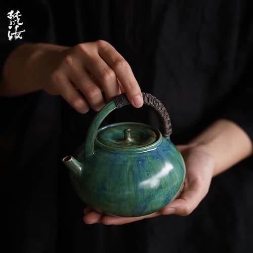 梵汝日式粗陶手工藤编围炉煮茶提梁壶创意户外泡茶器煮茶壶单壶