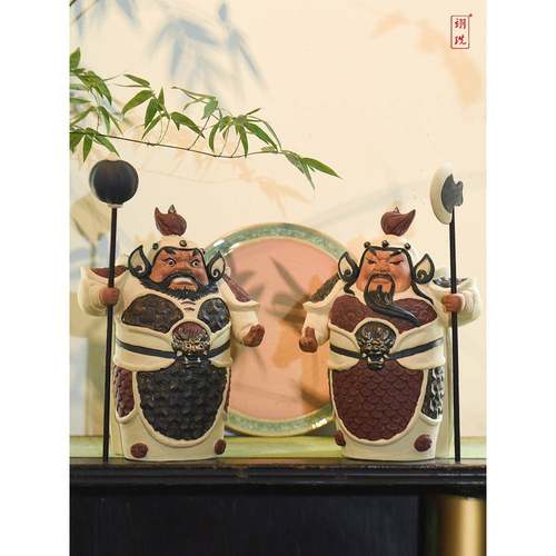 BK9K石湾公仔陶瓷门神摆件哼哈二将中式家居客厅玄关电视柜工