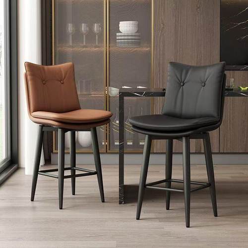 轻奢酒吧椅新款吧台椅家用铁艺旋转岛台椅靠背商用收银前台高脚凳