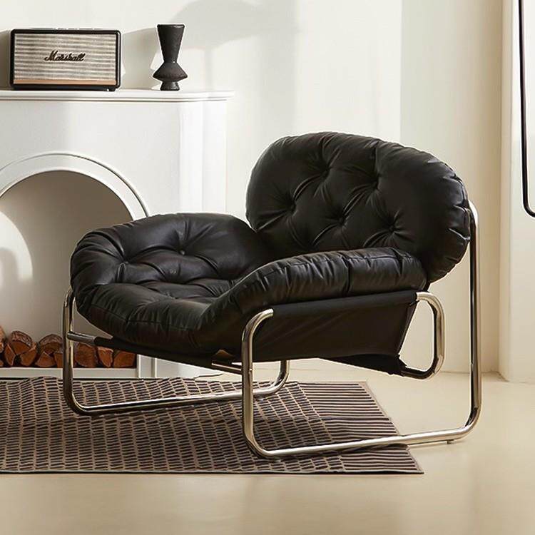 单人沙发设计师沙发椅客厅懒人休闲中古风风黑色轻奢感单椅子