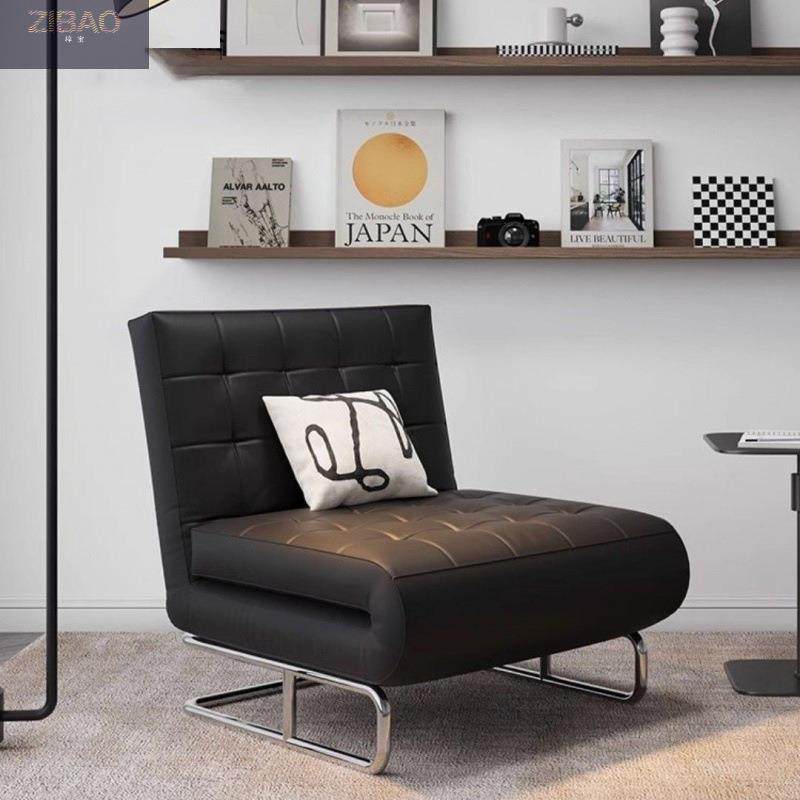 单人折叠休闲椅坐卧两用沙发床黑色沙发椅阳台躺椅复古奶油风家用