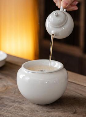 草灰祥云建水陶家瓷茶洗茶渣中缸水盂带木盖式用茶具杯87185洗茶