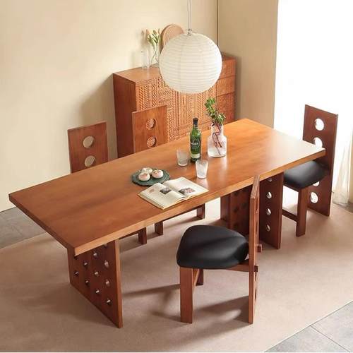 中古实木46516435长复方形餐桌古日式餐厅长桌洞桌简洞约原桌木风