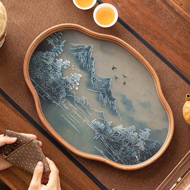 花国潮山FFI水山玻璃托盘壶承茶盘家新中式复古水水墨风用海棠型,标准件/零部件/工业耗材,车间地垫,淘宝优惠券,粉丝福利购,淘宝优惠卷