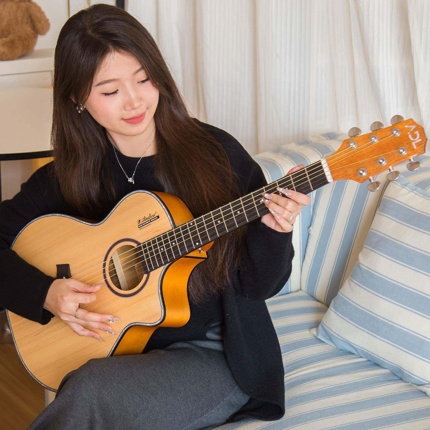安德鲁36寸民谣吉他云杉木吉他guitar初学者练习琴木吉他