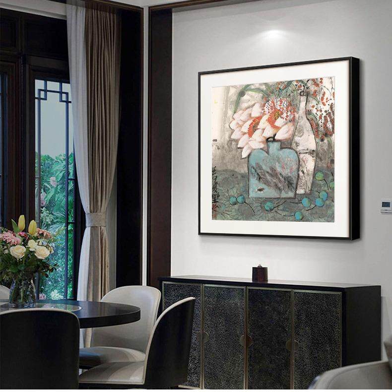 花卉装饰画客厅玄关餐厅茶室办公室卧室壁画插花国画中式瓶花挂画