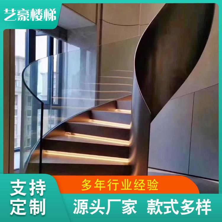 洋房家装重型卷板楼梯Y字双边工程欧式不锈钢立柱护栏卷弧梯