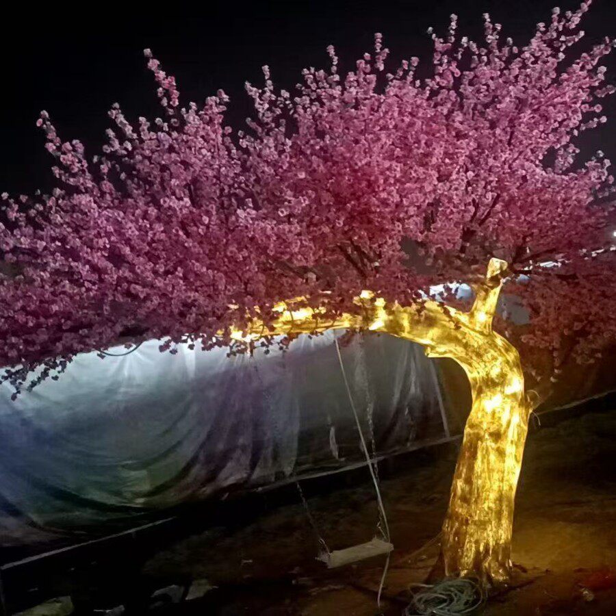 玻璃钢仿真桃花树酒店婚庆造景高级绿植盆景汇达工艺HDGY020