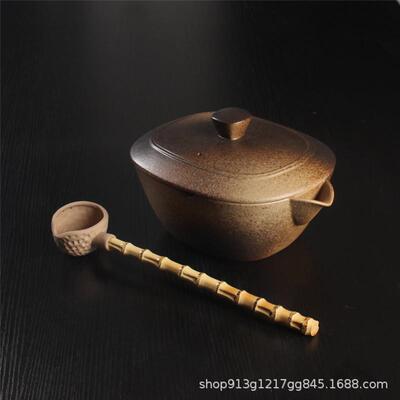 柴烧釉窑变古法合璧煮茶碗带盖分茶勺家用电陶炉明火老白茶泡茶器