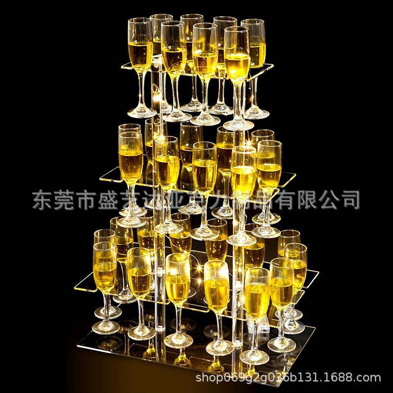亚克力可拆卸高脚杯收纳架3层婚礼聚会装饰红酒杯香槟杯展示架