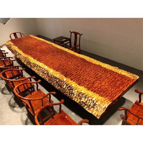 水波鬼脸纹巴花原木实木整板大板会议办公画案老板桌茶桌茶台