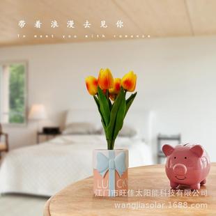 新款 饰台灯宿舍床头摆件拍照氛围小夜灯 6头郁金香灯仿真郁金香装