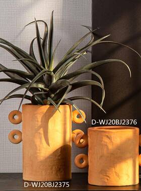 欧式希腊陶瓷双耳橙色陶瓷花器摆件古朴创意造型干花花插瓶装饰