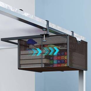 办公桌下收纳柜抽屉式盒置物架横杠悬挂篮筐桌底抽