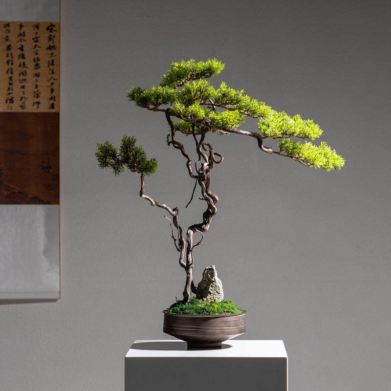 中式盆景仿真迎客松绿植入户玄关装饰造景摆件客厅盆栽家居装饰品