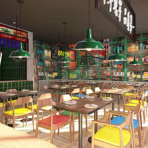 港式复古工业风墨绿色创意个性火锅店餐饮店饭店怀旧红色灯罩吊灯