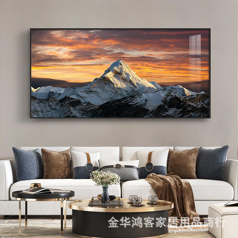 背有靠山客厅装饰画一整幅横幅珠穆朗玛峰雪山风景办公室大气挂画