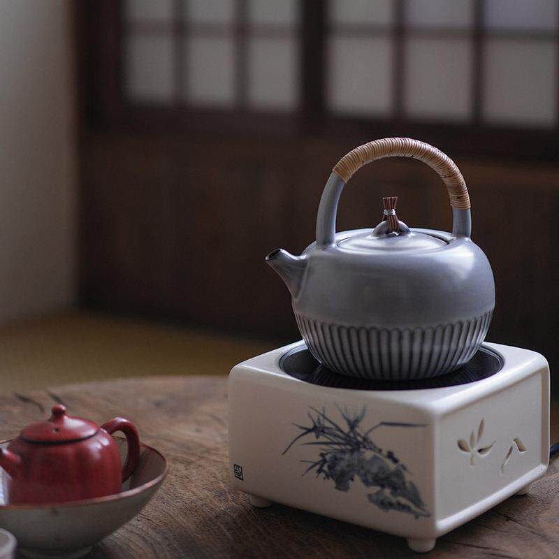 新品梵山堂苏打釉菊瓣陶壶老岩泥山楂红煮茶壶仿古白泥烧水泡茶壶