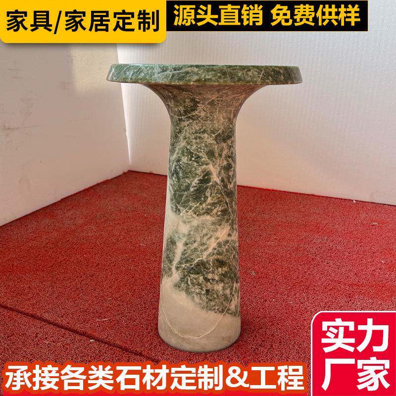 绿白色天然大理石圆形台面茶几台茶台餐边桌现代家居装饰岛台设计
