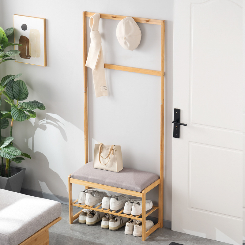 鞋架换鞋凳鞋柜带挂衣架一体落地卧室家用入户门口玄关简易衣帽架