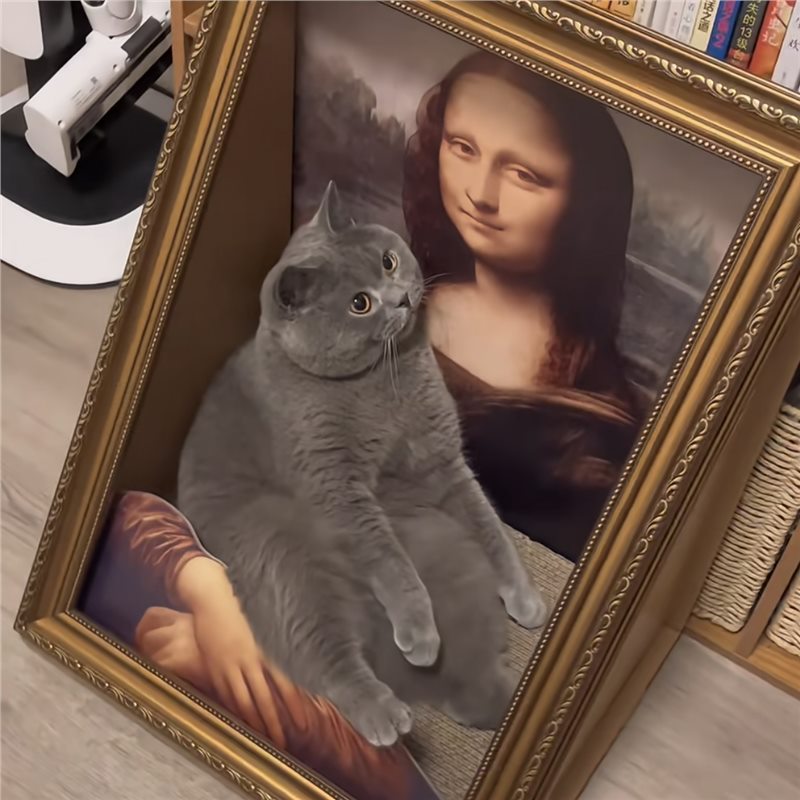 蒙娜丽莎猫窝画框猫抓板封闭猫屋可替换油画立体相框瓦楞纸猫玩具