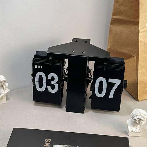 创意自动翻页钟表复古客厅摆件座钟现代简约机械时钟摆钟家装台钟