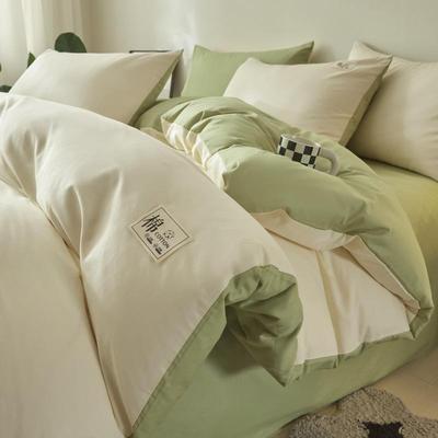简约纯色双拼纯棉四件套全棉100亲肤柔软床上用品床单被罩三件套