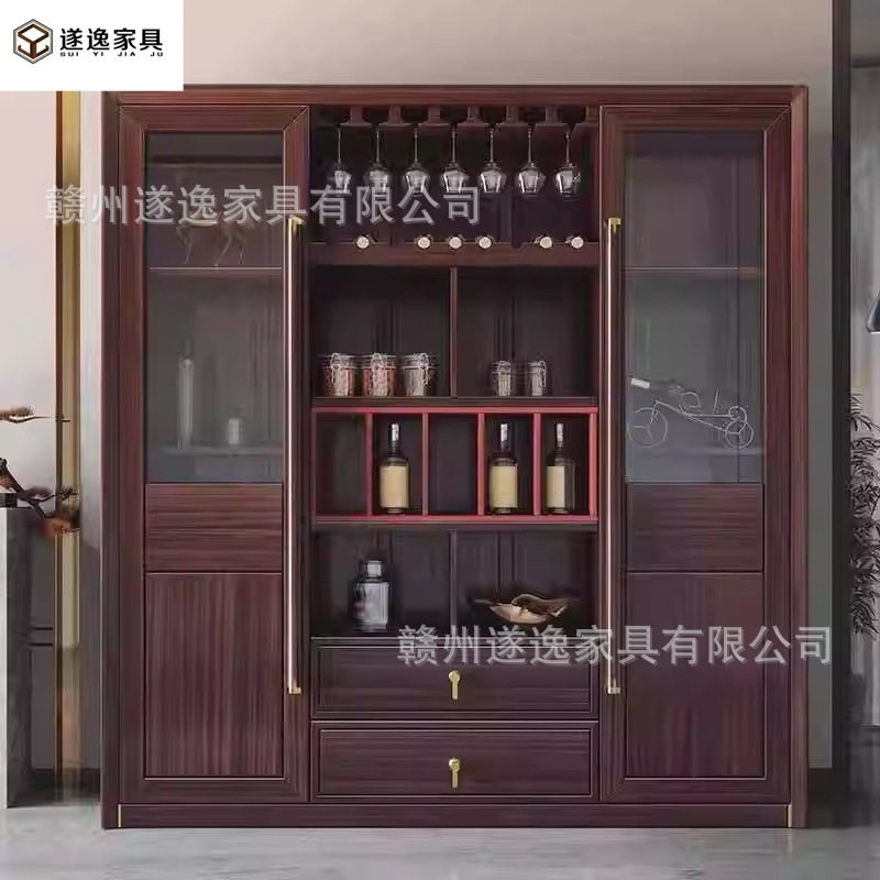 乌金木酒柜餐边柜一体靠墙展示柜客厅储物柜红酒洋新中式实木酒柜