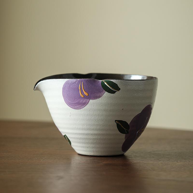 粉引手绘山茶花公道杯防烫粗陶茶具家用陶瓷茶海高颜值分茶器匀杯