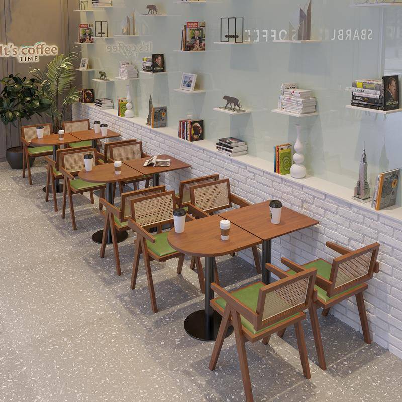 阳台餐桌椅组合网红书吧奶茶甜品汉堡店成套餐桌椅咖啡店藤编餐椅
