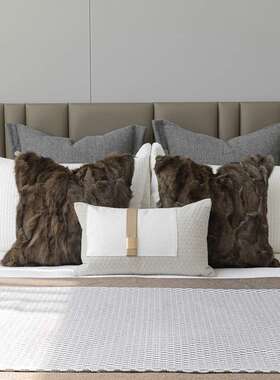 现代轻奢样板间床旗抱枕灰色几何床尾毯新中式酒店床尾巾搭毯靠枕