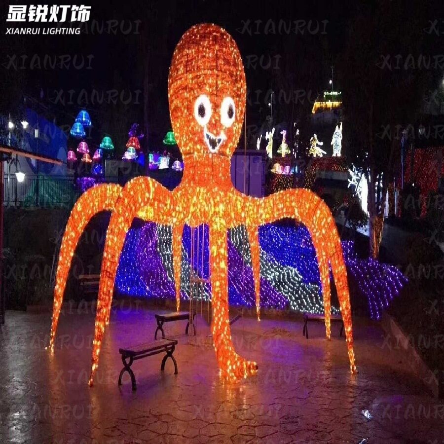 广场led章鱼造型灯动画章鱼哥造型led铁艺螃蟹装饰灯海马小品灯光