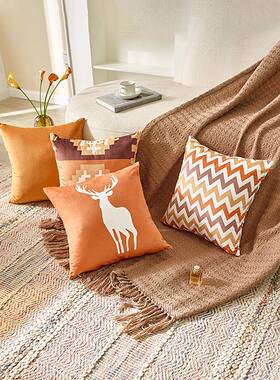 OQ5M橙色抱枕沙发客厅靠枕长条抱枕套汽车座椅护腰靠背垫床头