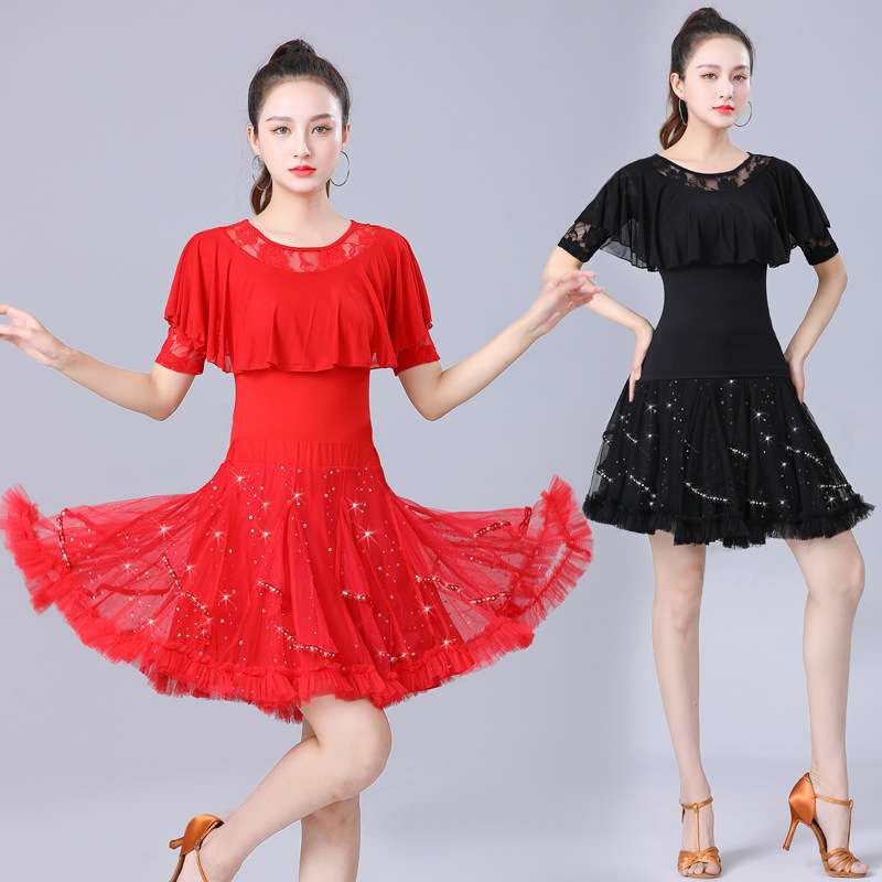 广场舞服装拉丁舞练功服女新款成人表演服专业亮片三步踩舞蹈套装