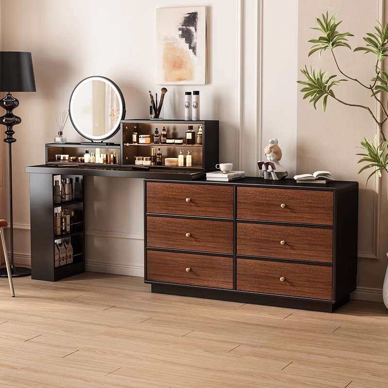 实木梳妆台斗柜一体卧室简约中古风靠墙收纳柜2026新款复古化妆桌,电子元器件市场,其它元器件,淘宝优惠券,粉丝福利购,淘宝优惠卷