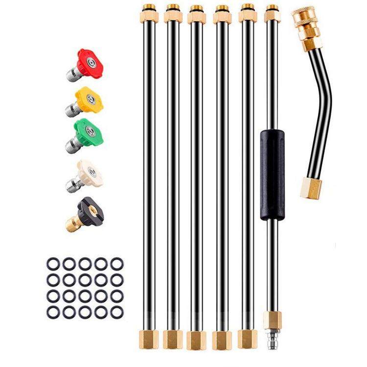 不锈钢延长杆高压清洗机水枪加长杆配件五色喷嘴30°弯杆