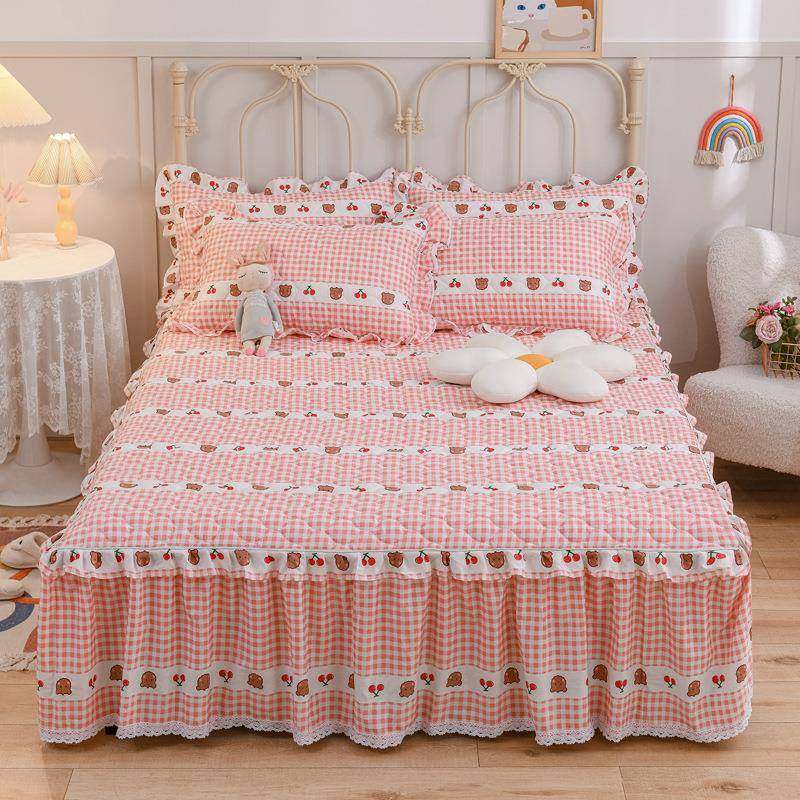 CB#棉小蕾丝夹棉床裙式床罩单件防滑席梦思床垫保护套1.5m1.8m家