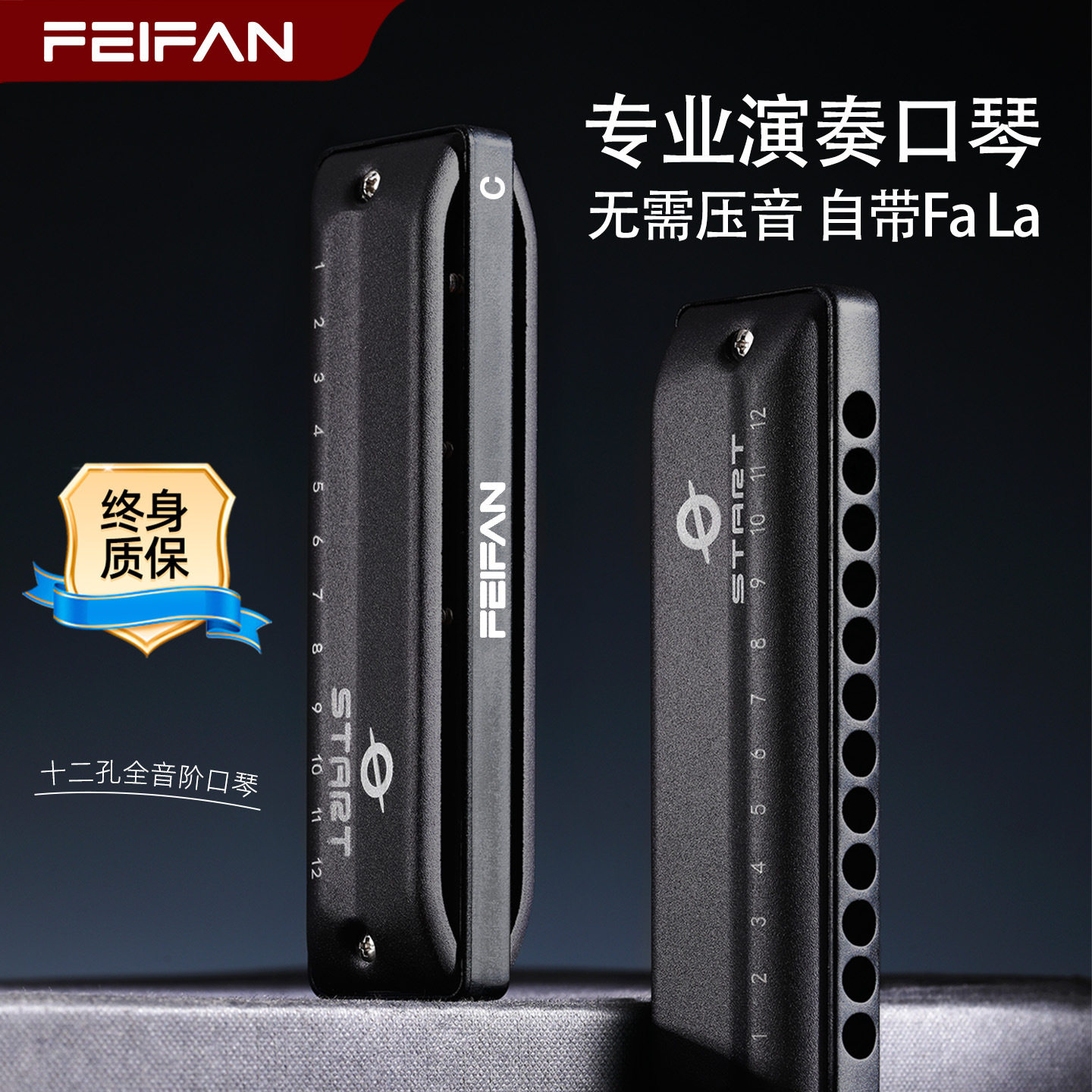 飞繁12孔全音阶口琴带FaLa布鲁斯初学专业演奏乐器12孔布鲁斯口琴