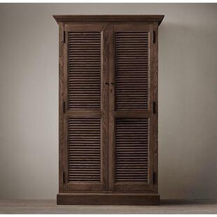 美式复古实木衣柜卧室现代简约平开门衣橱家用储物柜百叶门挂衣柜