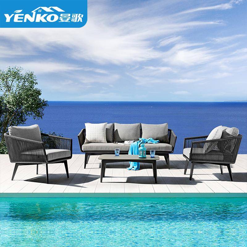 户外藤编沙发庭院室外简约组合花园阳台露天酒店茶几藤椅防水家具