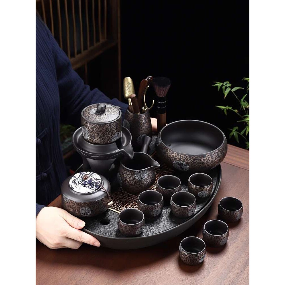 茶具套装2026新款 茶具用品紫砂茶盘客厅办公旋转茶壶整套