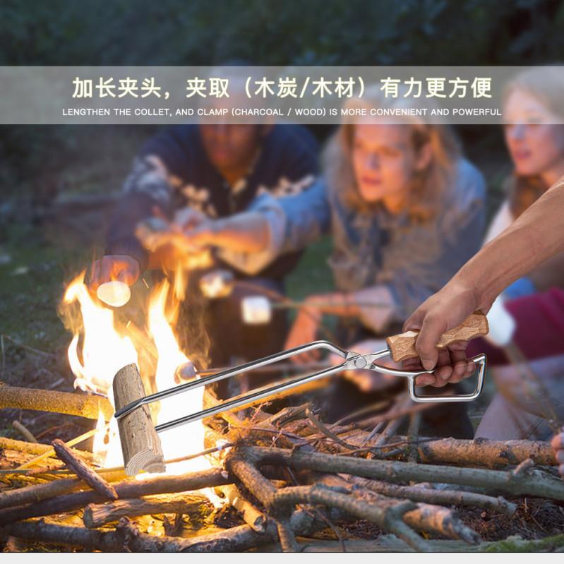厂家现货烧烤碳夹子焚火钳木炭夹鸭嘴碳火钳不烫手实心木把碳夹子