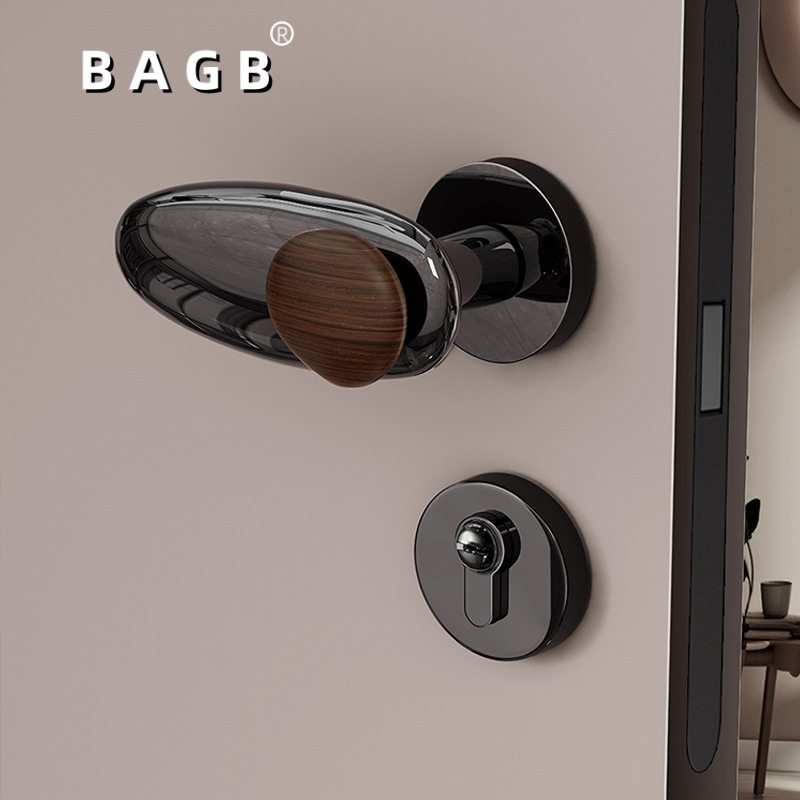 BAGB中古风极简银色复古铜房间静音家用木门锁具石来运转磁吸门锁