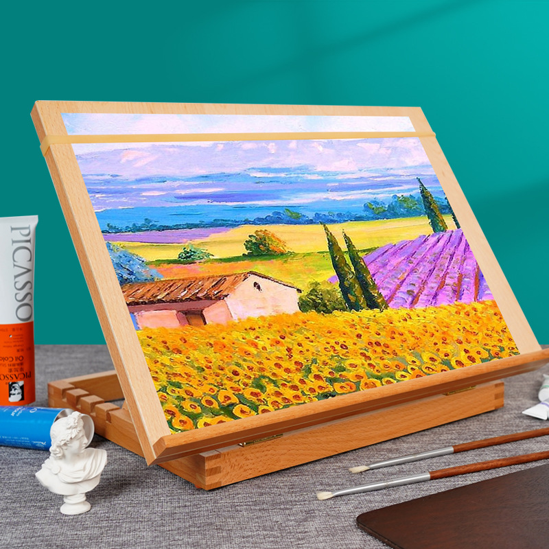 绘岳榉木A2桌面台式画板画架一体式多功能折叠画板架A3素描写生架