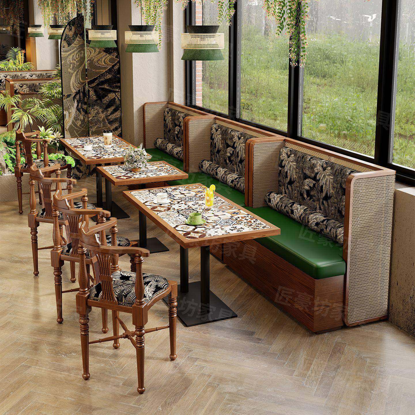 东南亚风主题茶餐厅咖啡卡座沙发餐饮店日料火锅饭店桌椅商用