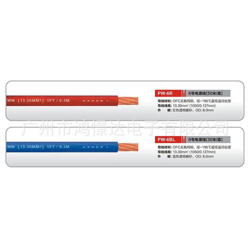 汽车音响线材 嘉利堡 PW-6R PW-6BL 6号电源线 纯铜