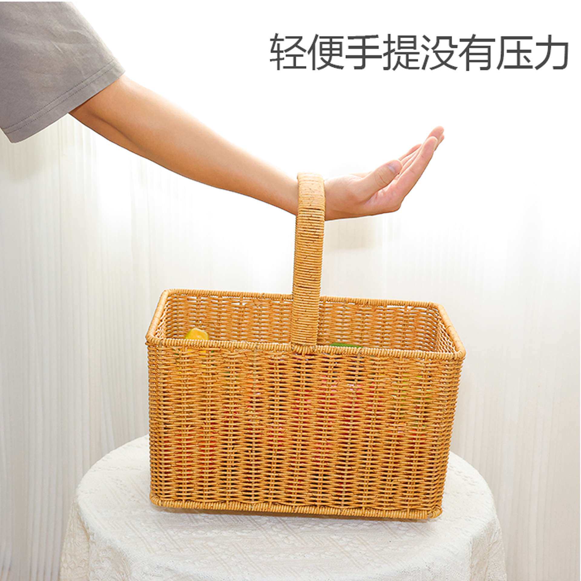 藤编野餐篮手提购物篮买菜蓝花篮水果篮工具篮采摘篮田园风收纳筐