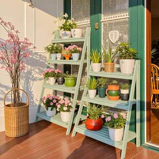实木阳台花架子落地式可折叠移动靠墙室内多肉阶梯花盆植物置物架